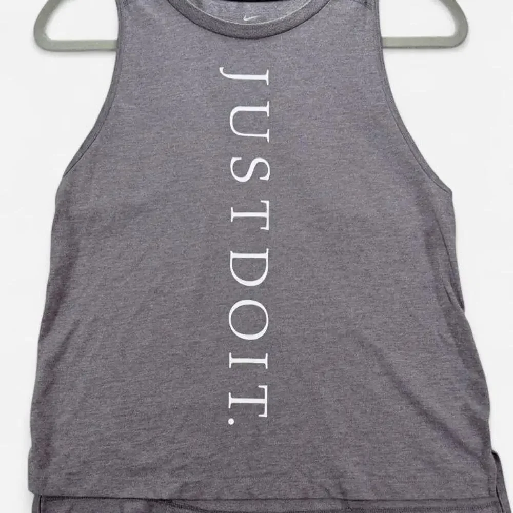 Nike Running Womens Medium Heather Gray Just Do It Racerback Tank Dri-Fit Mesh